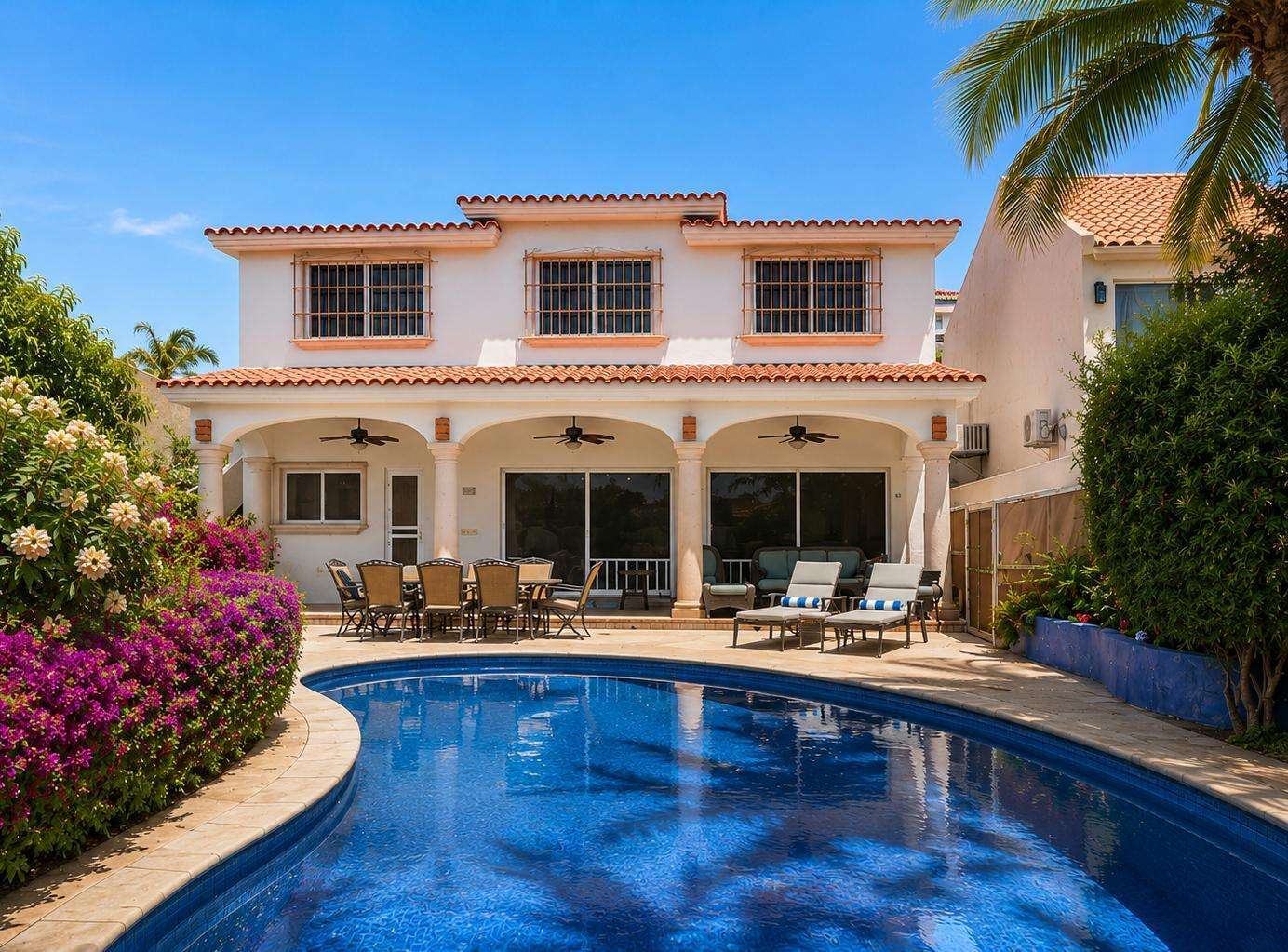 Los Cabos Hermitage This stunning single story residence in Hermitage blends luxury and comfort, offering four bedrooms and four bathrooms, with one bedroom thoughtfully designed as a media room. The open-concept layout flows seamlessly into a private outdoor oasis, featuring a pool and spa, perfect for relaxation and entertaining. Ideally located just minutes to the beach, shopping plazas, private schools and hospitals, and restaurants, this property is a prime choice for families, investors, or international buyers seeking exceptional quality finishings and value in Cabo San Lucas. There is ample room for parking with a long driveway and an ideal floor plan providing privacy and comfort. A gated community, Hermitage is also across the street from Cabo pickleball courts, and minutes to markets and shopping You will be very hard-pressed to find a home in Los Cabos that is single story living, with a pool and a garage for under for sale