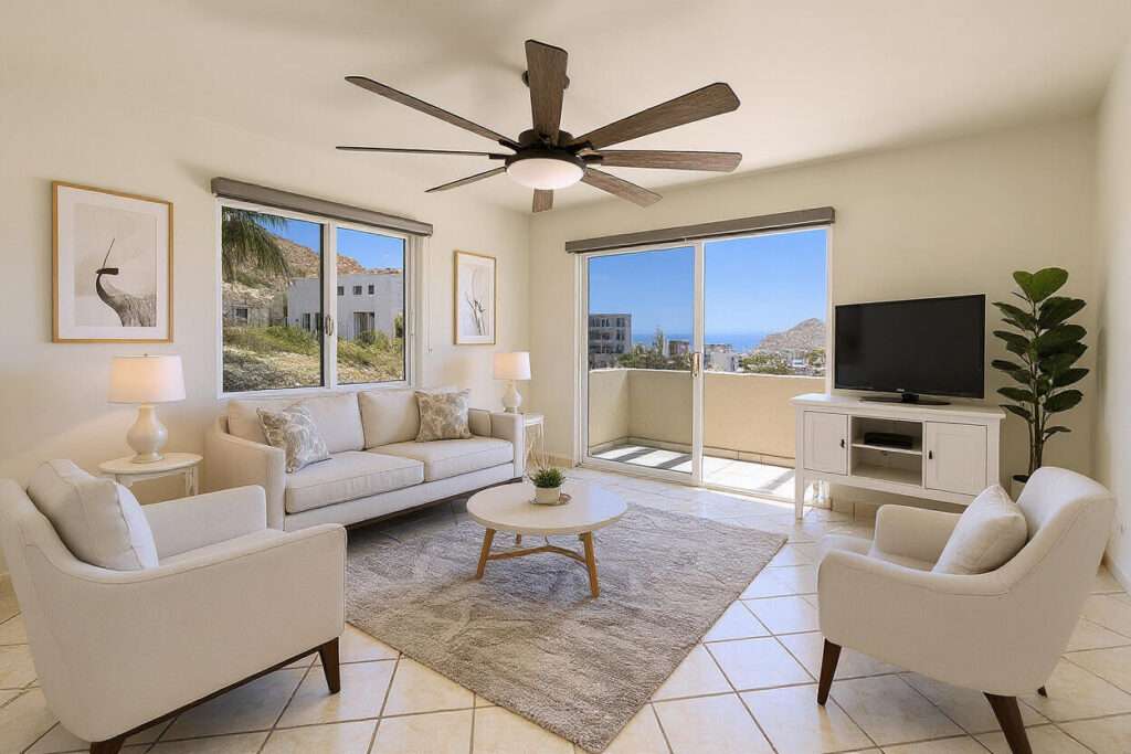 Los Cabos The Five FIRE SALE!!!! Turn key, ready to move in!!Discover unparalleled elegance in this sophisticated 2-bedroom, 2.5-bathroom corner condo, perfectly situated in the prestigious Pedregal community. Step into a beautifully appointed interior, where spacious open-concept living meets breathtaking finishes. The kitchen boasts premium appliances, sleek countertops, and elegant cabinetry, perfect for entertaining or intimate gatherings. Each bedroom is a private sanctuary, featuring en-suite baths with high-end fixtures and luxurious details, the building also offers elevator for the residents convenience. The condo also offer its private terrace, pet friendly Access to all Pedregal Amenities: Including the renewed Spa, Restaurants, Tennis Courts, Beach, walking distance to International School "El Camino".Marina, Restaurants and all Cabo attractions are only 10 minutes walking. The condo comes fully furnished and decorated, that includes mexican pieces of art, paintings, black out curtains in all bedrooms and living area, parota furniture in terrace, (only a few personal items will be removed).Escritura, easy to close. – B105 El Descanso II, Cabo San Lucas, BS
