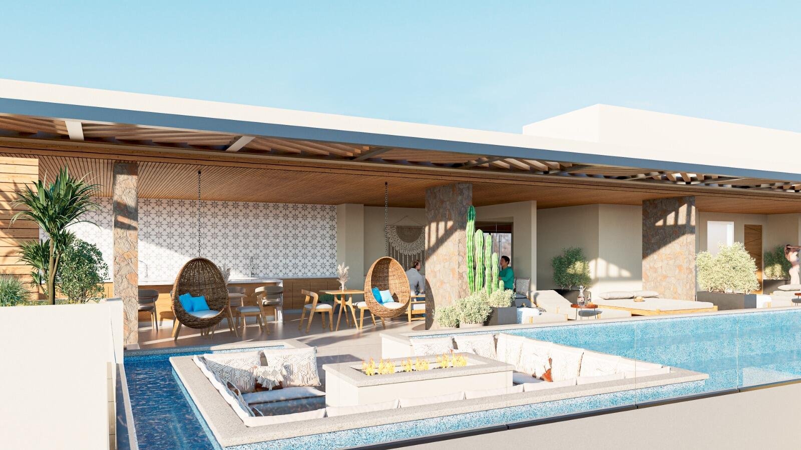 Los Cabos Villas Del Sol Great location, close to all amenities in Cabo San Lucas, walking distance to Medano Beach and to the CSL Marina, restaurants, bars, shops, supermarkets and all vibrant life in Cabo! This 115 m2 (1240 sqft) under AC condo has ceramic floor tiles, high vaulted ceilings, lots of natural light, back terrace with sink, electric water heater, AC mini splits and ceiling fans on each room, hardwood kitchen with propane stove, laundry closet, large living area, one parking space. Villa del Sol is a boutique gated community of only 22 private residencies with common palapa and pool area. Low HOAs. Walk everywhere, enjoy Cabo! for sale