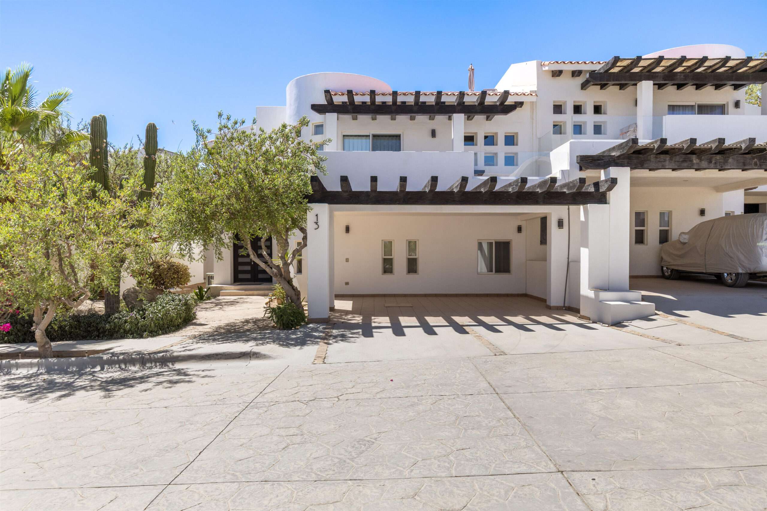 Los Cabos Cabo Del Mar Ecopark This Cabo del Sol Model (largest) situated in Cabo del Mar showcases a variety of premium upgrades. Featuring high-end stainless steel appliances, new flooring, enclosed garage and stylish Mexican contemporary accents, this home also includes a maid's quarters for added convenience. Its proximity to shopping and downtown Cabo makes it an ideal choice for those seeking a sophisticated lifestyle. Perfect for rooftop gatherings, the residence is just a stone's throw away from the community pool. For more information or to schedule a for sale