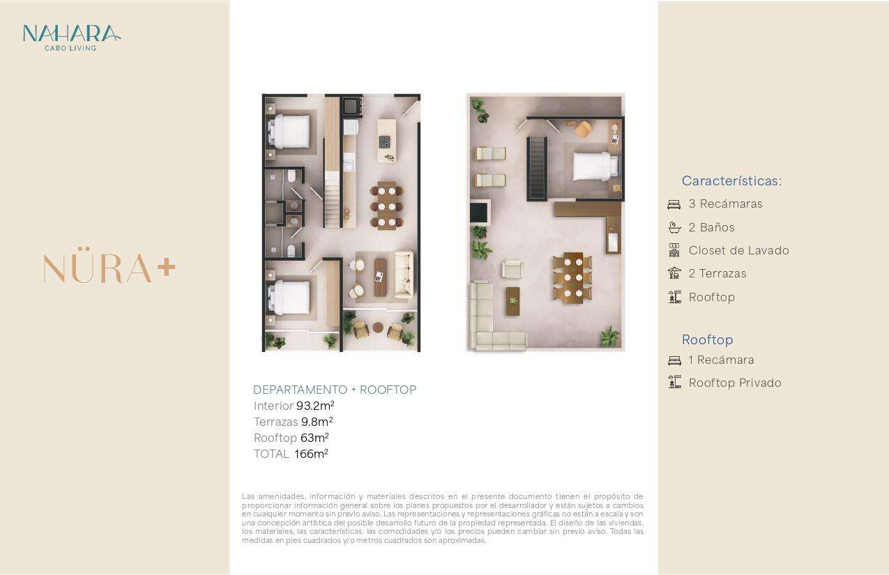 Los Cabos Nahara Cabo Living Penthouse Model - A unique two-level residence designed for comfort, privacy, and seamless indoor-outdoor living. The main level features 2 spacious bedrooms, while a third bedroom is located on the private rooftop, ideal as a guest suite, home office, or retreat. Two expansive terraces flood the interior with natural light and create exceptional spaces for entertaining and relaxation. The development offers elevator access and a commercial area, combining modern convenience with an elevated lifestyle. – NURA + NAHARA CABO LIVING, Cabo Corridor, Cabo Corridor, BS